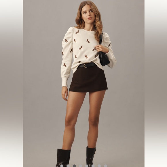 Maeve Puff-Sleeve Embroidered Sweatshirt, M - Picture 2 of 12